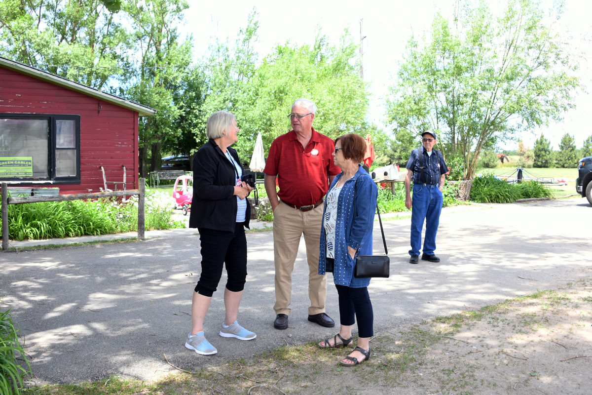 183 Linda Strotman, Carl and Marie Brown, and Glen Bower outside the Green Gables Restaurant.JPG